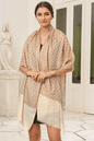 Pashtush India Womens Stoles and Scarves Scarf Pashtush Fine Wool Luxury Striped Design Scarf, Stole, Weaving Design - Beige