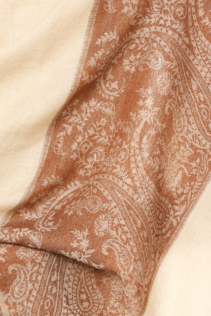 Pashtush India Womens Stoles and Scarves Scarf Pashtush Fine Wool Luxury Striped Design Scarf, Stole, Weaving Design - Coffee