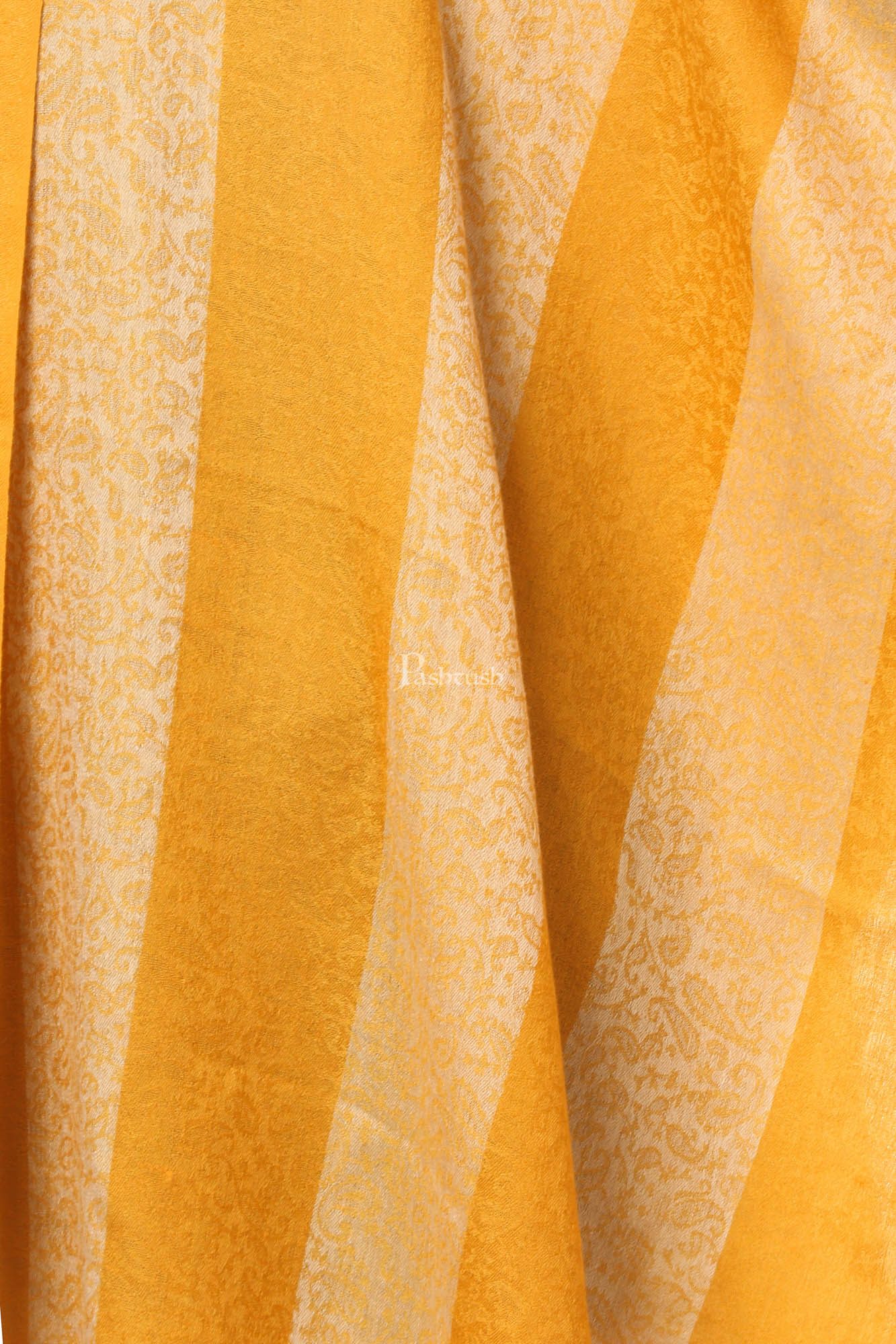 Pashtush India Womens Stoles and Scarves Scarf Pashtush Fine Wool Luxury Striped Design Scarf, Stole, Weaving Design - Mustard