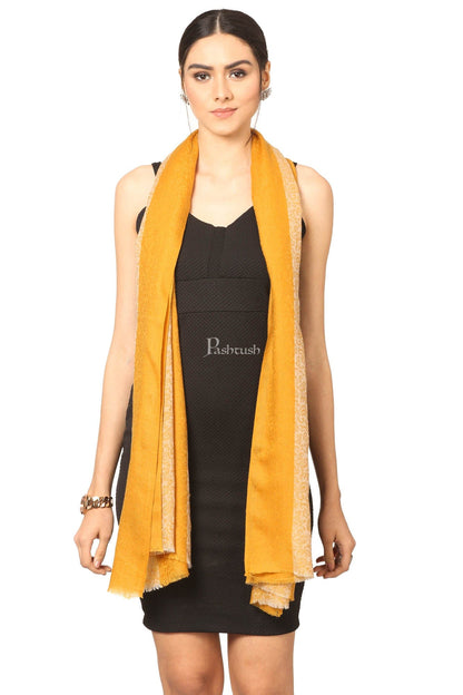 Pashtush India Womens Stoles and Scarves Scarf Pashtush Fine Wool Luxury Striped Design Scarf, Stole, Weaving Design - Mustard