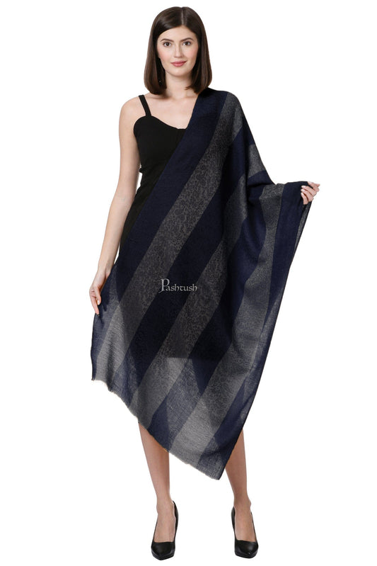 Pashtush India Womens Stoles and Scarves Scarf Pashtush Fine Wool Luxury Striped Design Scarf, Stole, Weaving Design - Mustard