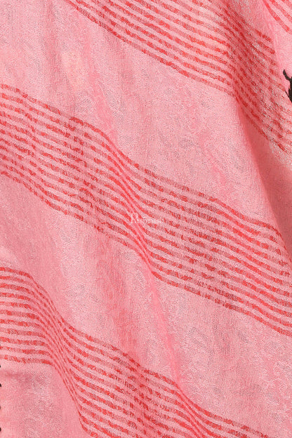 Pashtush India Womens Stoles and Scarves Scarf Pashtush Fine Wool Luxury Striped Design Scarf, Stole, Weaving Design - Pink