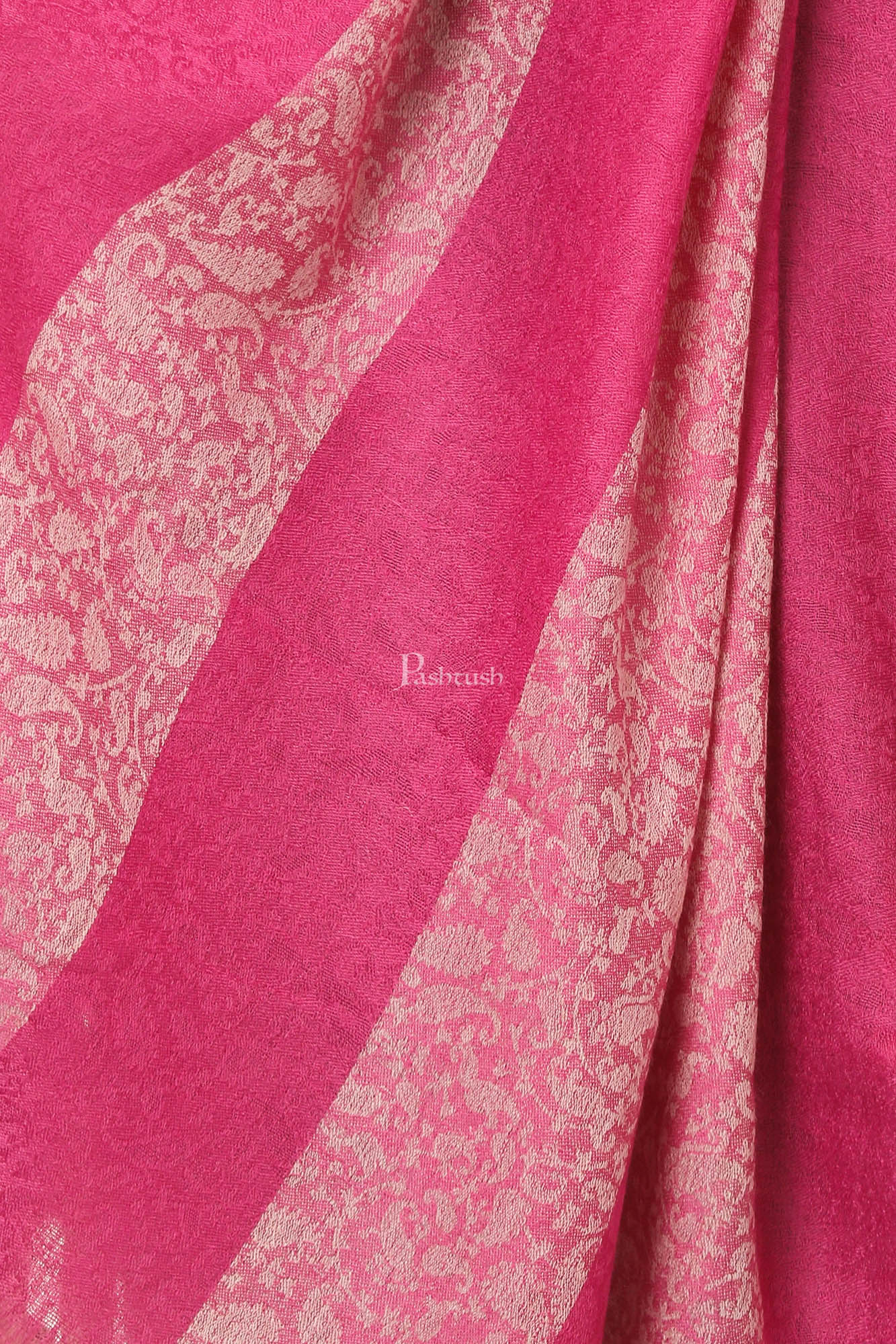 Pashtush India Womens Stoles and Scarves Scarf Pashtush Fine Wool Luxury Striped Design Scarf, Stole, Weaving Design - Pink