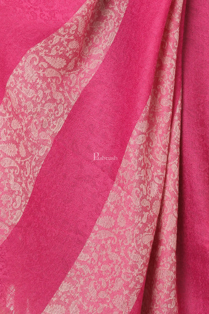 Pashtush India Womens Stoles and Scarves Scarf Pashtush Fine Wool Luxury Striped Design Scarf, Stole, Weaving Design - Pink