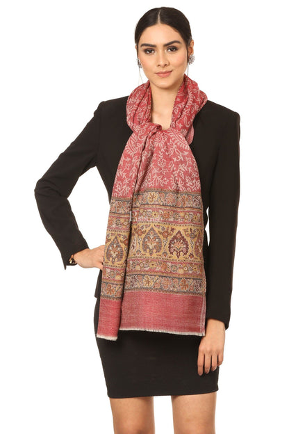 Pashtush India Womens Stoles and Scarves Scarf Pashtush Fine Wool Luxury Striped Design Scarf, Stole, Weaving Design - Red