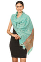 Pashtush India Womens Stoles and Scarves Scarf Pashtush Fine Wool Luxury Striped Design Scarf, Stole, Weaving Design - Sea Green