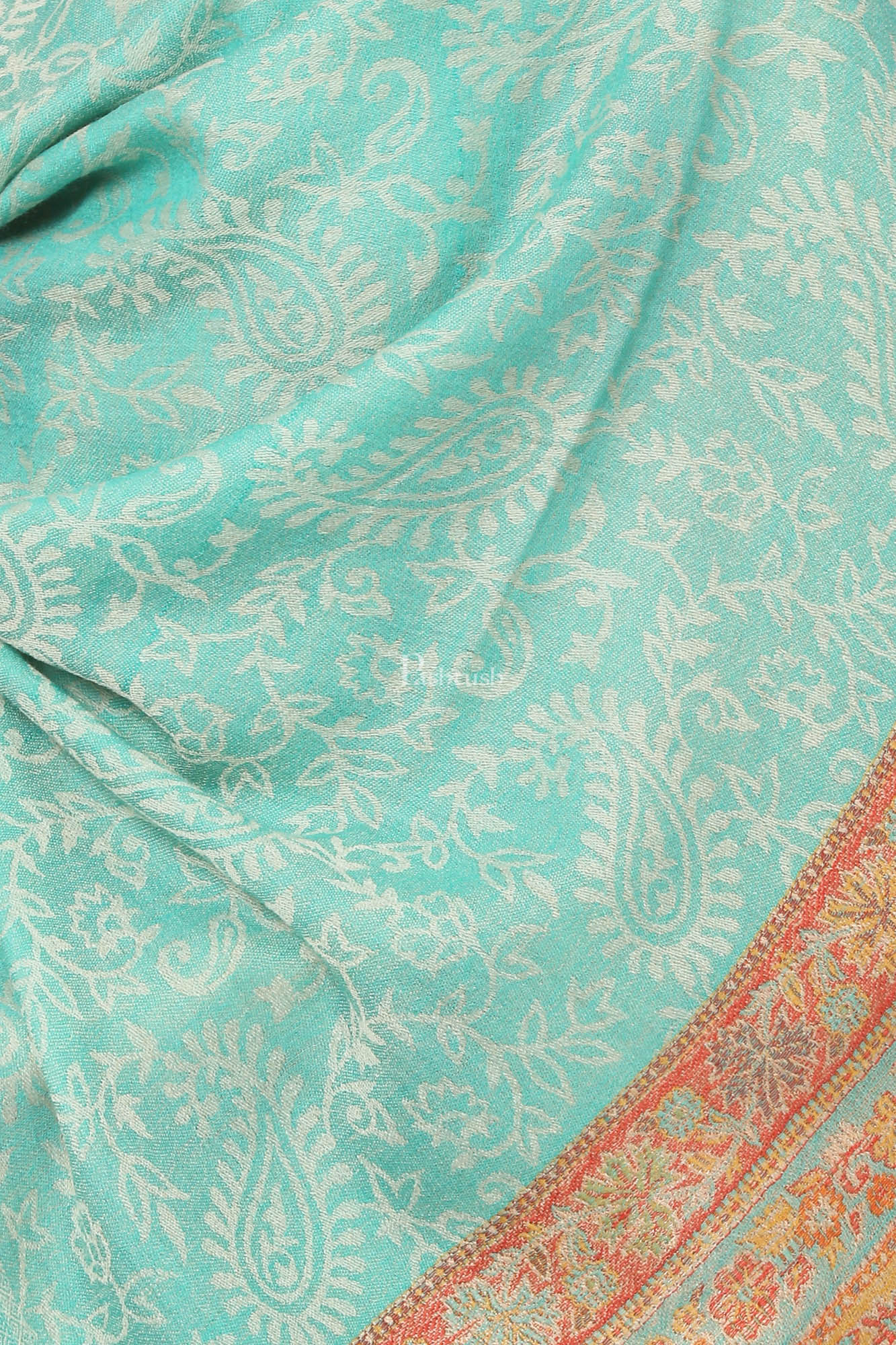 Pashtush India Womens Stoles and Scarves Scarf Pashtush Fine Wool Luxury Striped Design Scarf, Stole, Weaving Design - Sea Green