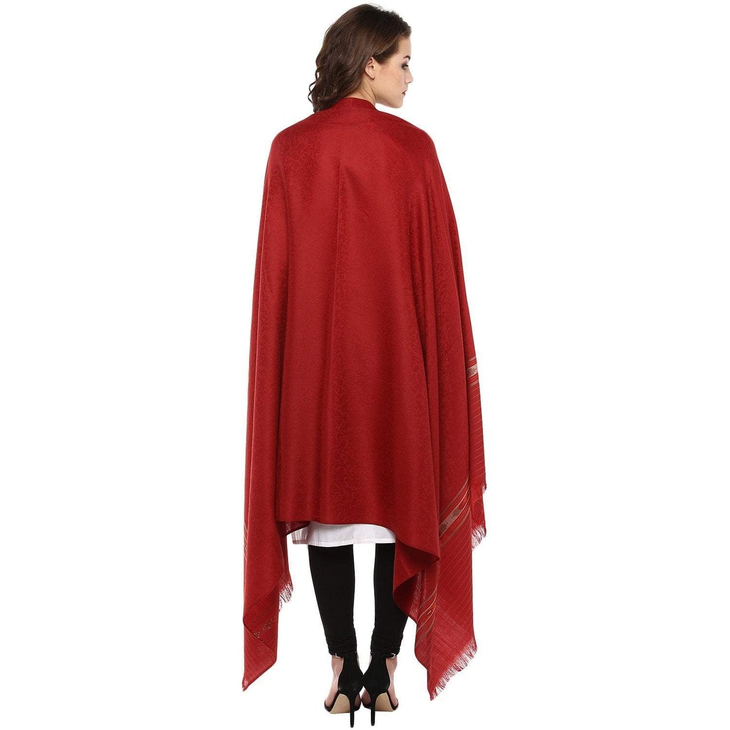 Pashtush Fine Wool Shawl For Women With Aztec Weave, Maroon
