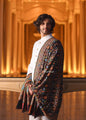 Pashtush India Mens Shawls Gents Shawl Pashtush Fine Wool Woven Ethnic Weave Kashmiri Nalki Outline Embroidered, Shawl, Black