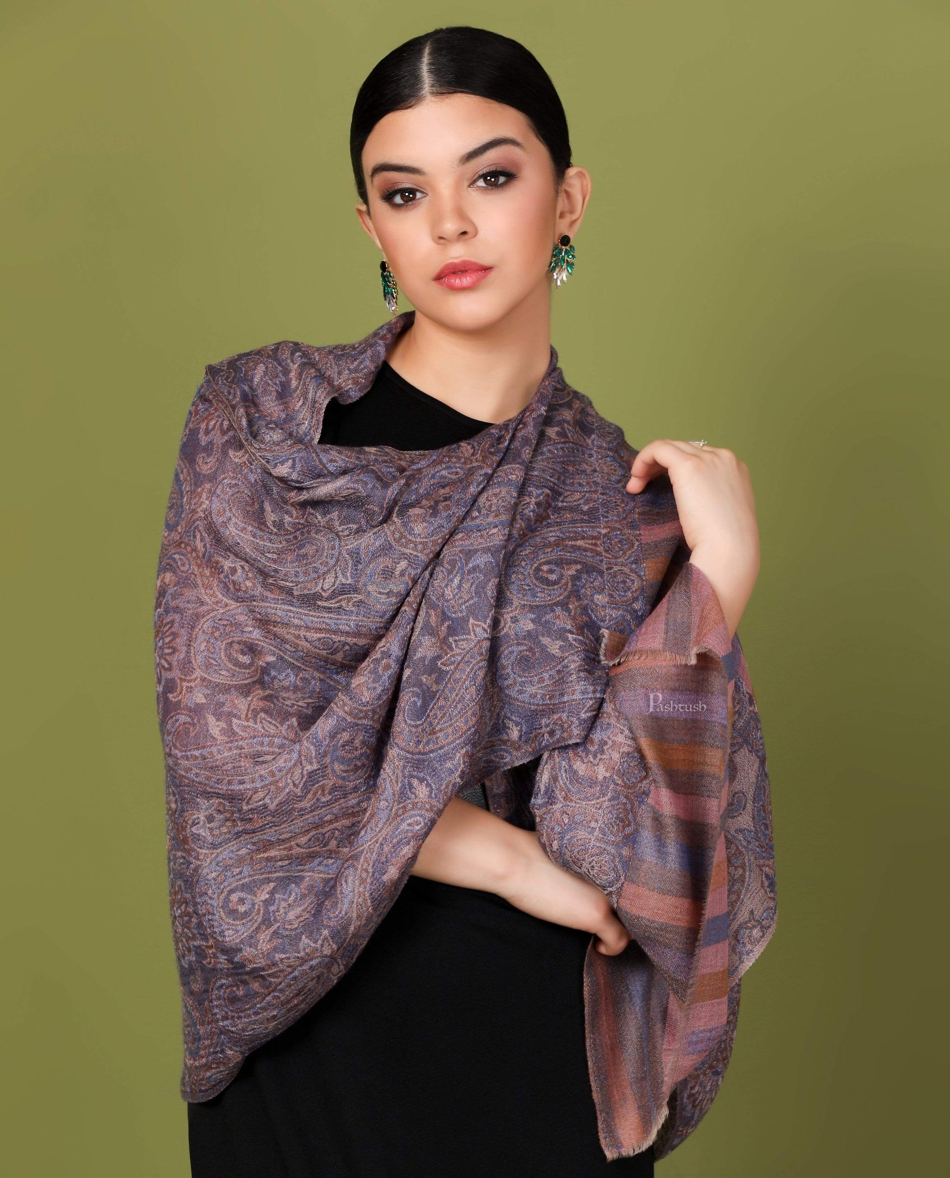 Pashtush Shawl Store Stole Pashtush Heritage Collection, Woven Wool Cashmere, Chanting Paisleys Scarf, Extra soft