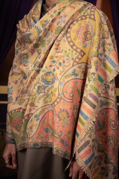 Pashtush India Gift Pack Pashtush His and Her Gift Set of 10% Pure Wool Stoles, Beige and Multicoloured, Packaged in Keepsake Wooden Chester Gift Box