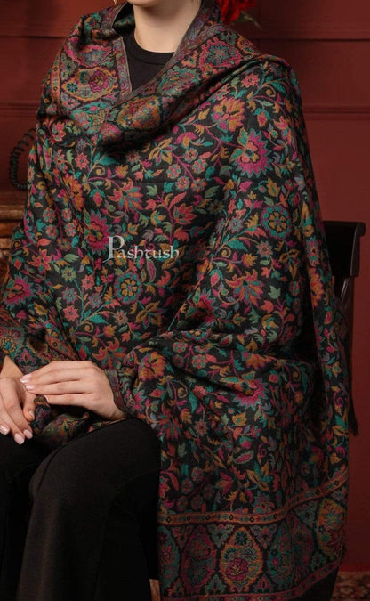 Pashtush India Gift Pack Pashtush His And Her Gift Set Of 100% Pure Wool Darbar Stole and Ethnic Weave Shawl With Wooden Chester Box, Multicolour