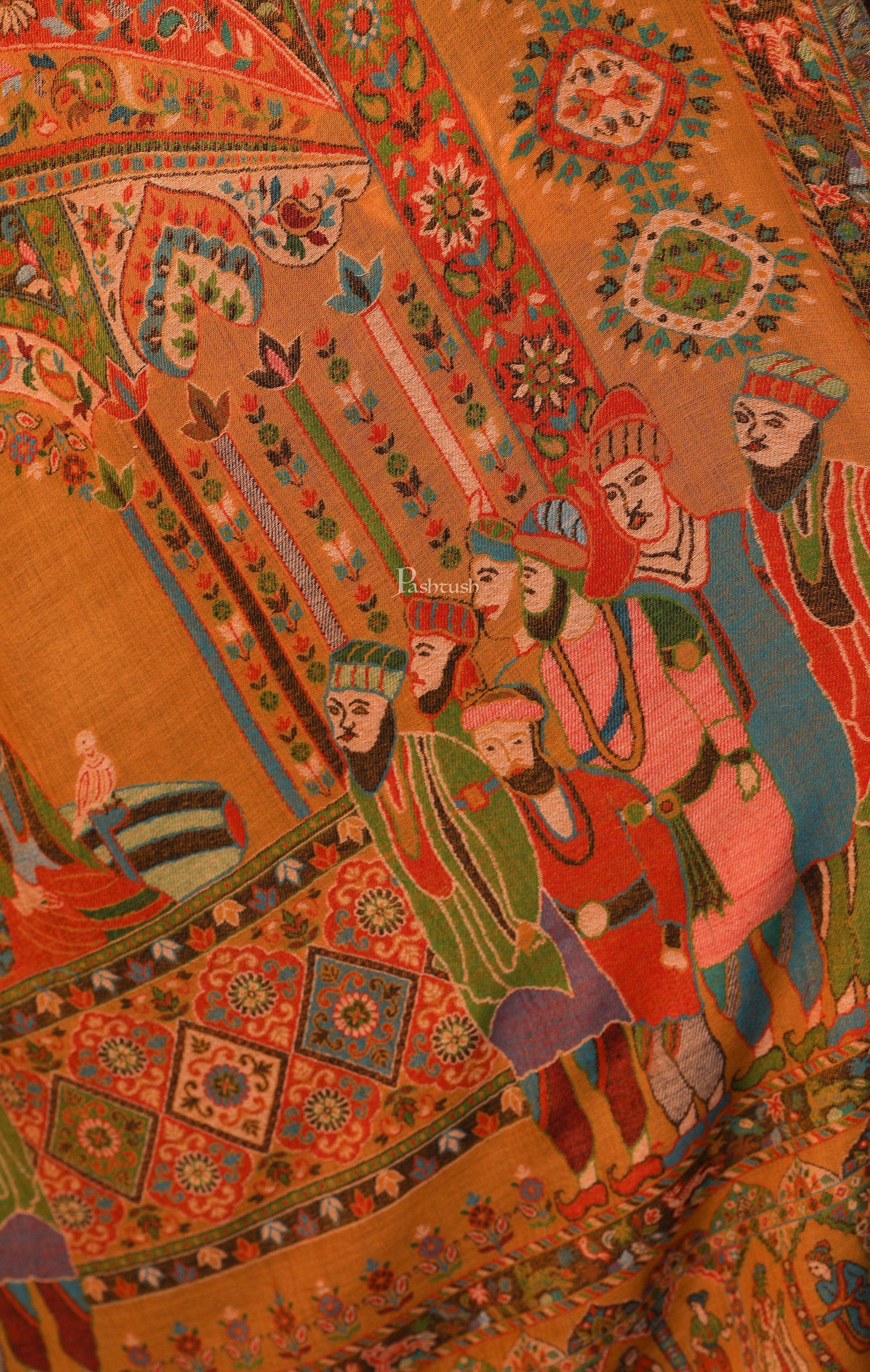 Pashtush India Gift Pack Pashtush His And Her Gift Set Of 100% Pure Wool Printed Stole and Darbar Shawl With Wooden Chester Box, Multicolour