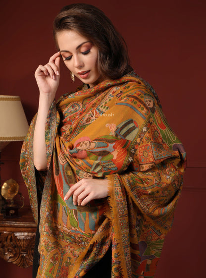 Pashtush India Gift Pack Pashtush His And Her Gift Set Of 100% Pure Wool Printed Stole and Darbar Shawl With Wooden Chester Box, Multicolour