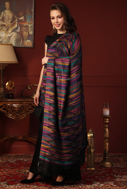 Pashtush India Gift Pack Pashtush His And Her Gift Set Of 100% Pure Wool Reversible Stole and Shawl With Wooden Chester Box, Multicolour