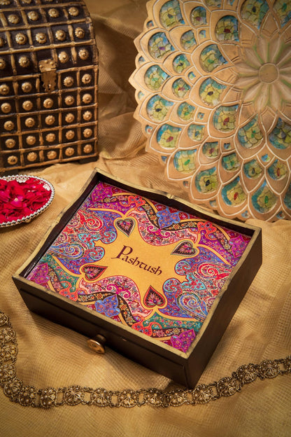 Pashtush India Gift Pack Pashtush His and Her Gift Set of 100% Pure Wool Shawls, Beige and Multicolour, Packaged in Keepsake Wooden Chester Gift Box