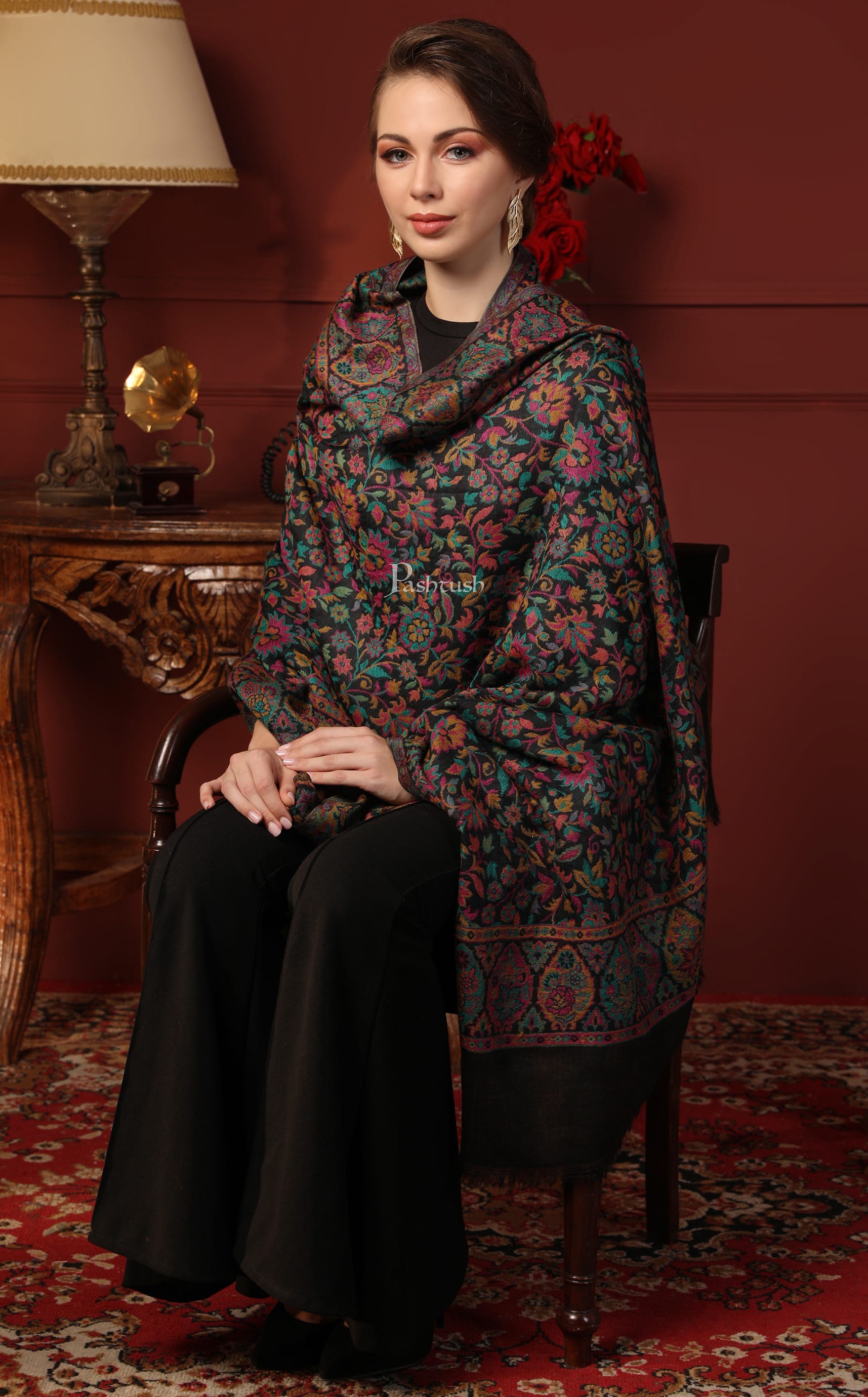 Pashtush India Gift Pack Pashtush His and Her Gift Set of 100% Pure Wool Shawls, Beige and Multicolour, Packaged in Keepsake Wooden Chester Gift Box