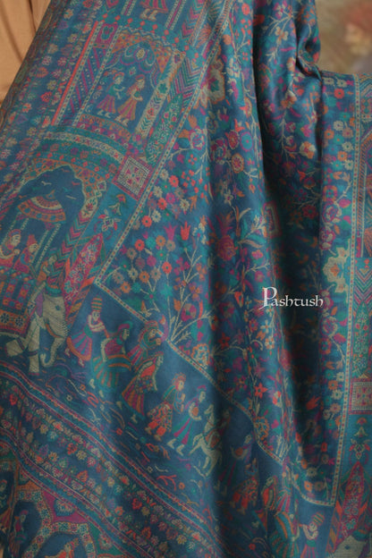 Pashtush India Gift Pack Pashtush His and Her Gift Set of 100% Pure Wool Stole and Shawl, Blue, Packaged in Keepsake Wooden Chester Gift Box