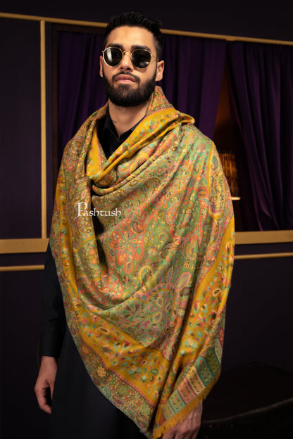 Pashtush India Gift Pack Pashtush His and Her Gift Set of 100% Pure Wool Stole and Shawl, Mustard and Blue, Packaged in Keepsake Wooden Chester Gift Box