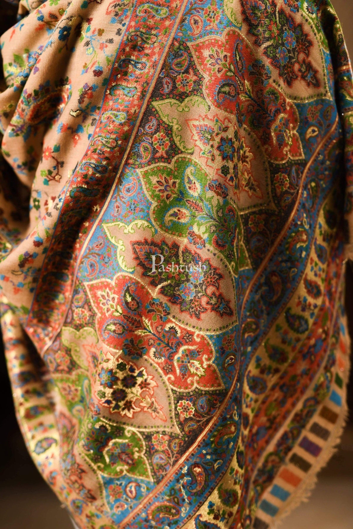 Pashtush India Gift Pack Pashtush His and Her Gift Set of 100% Pure Wool Stoles, Beige and Multicoloured, Packaged in Keepsake Wooden Chester Gift Box