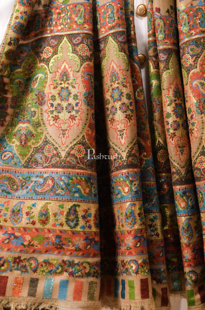 Pashtush India Gift Pack Pashtush His and Her Gift Set of 100% Pure Wool Stoles, Beige and Multicoloured, Packaged in Keepsake Wooden Chester Gift Box