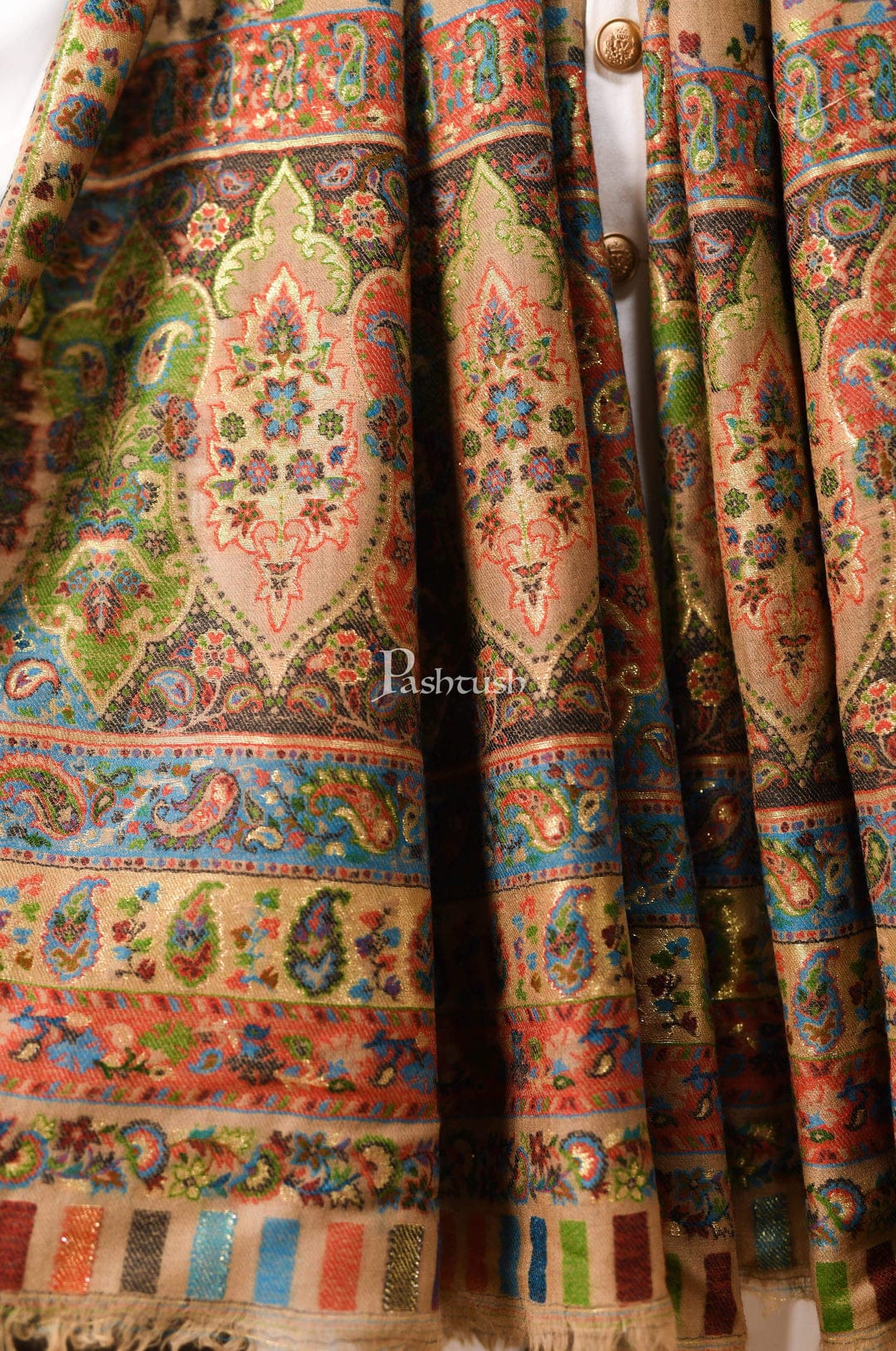 Pashtush India Gift Pack Pashtush His and Her Gift Set of 100% Pure Wool Stoles, Beige and Multicoloured, Packaged in Keepsake Wooden Chester Gift Box