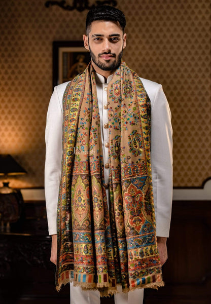 Pashtush India Gift Pack Pashtush His and Her Gift Set of 100% Pure Wool Stoles, Beige and Multicoloured, Packaged in Keepsake Wooden Chester Gift Box