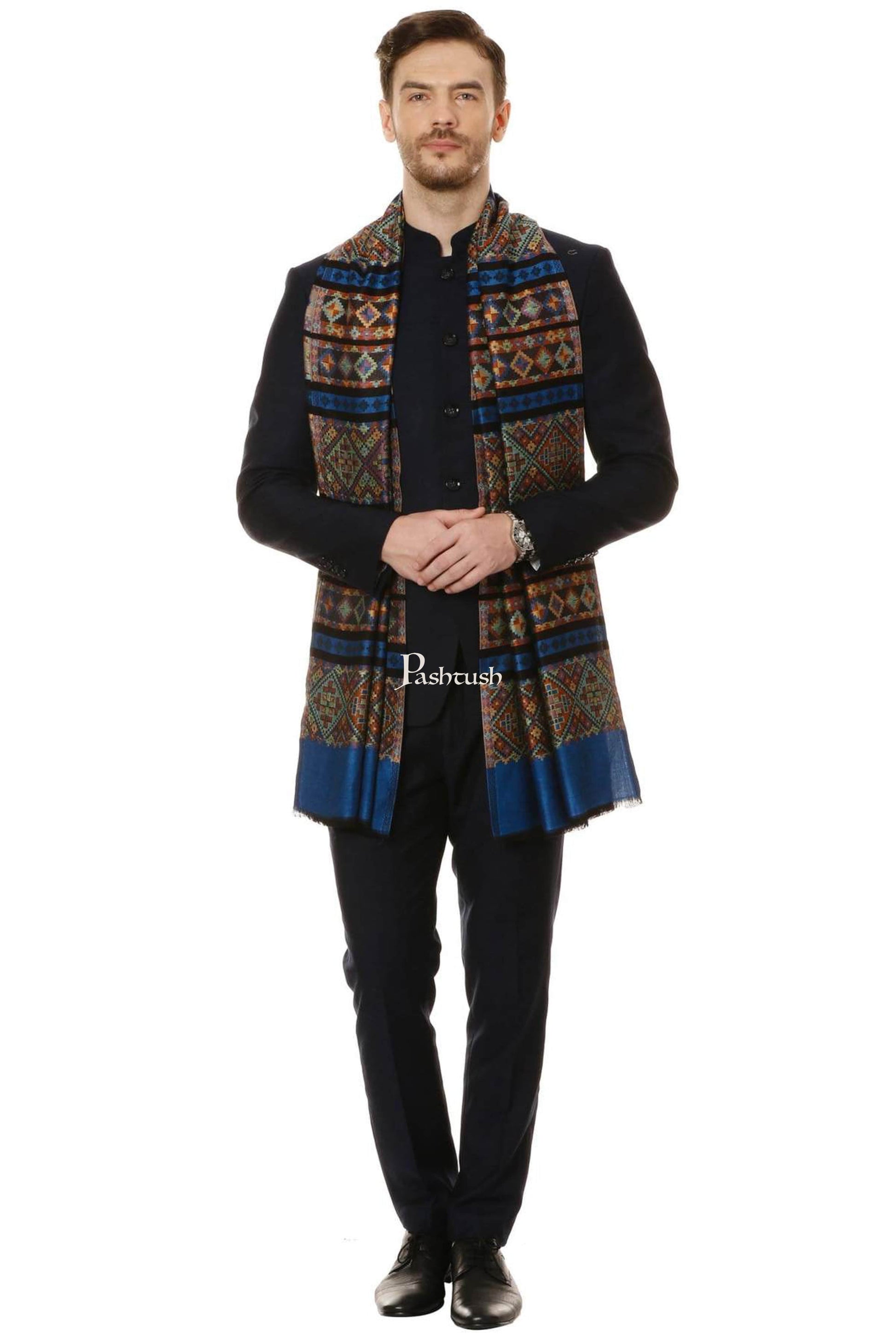 Pashtush India Gift Pack Pashtush His And Her Gift Set Of Bamboo Weave Stoles With Premium Gift Box Packaging, Blue and Red