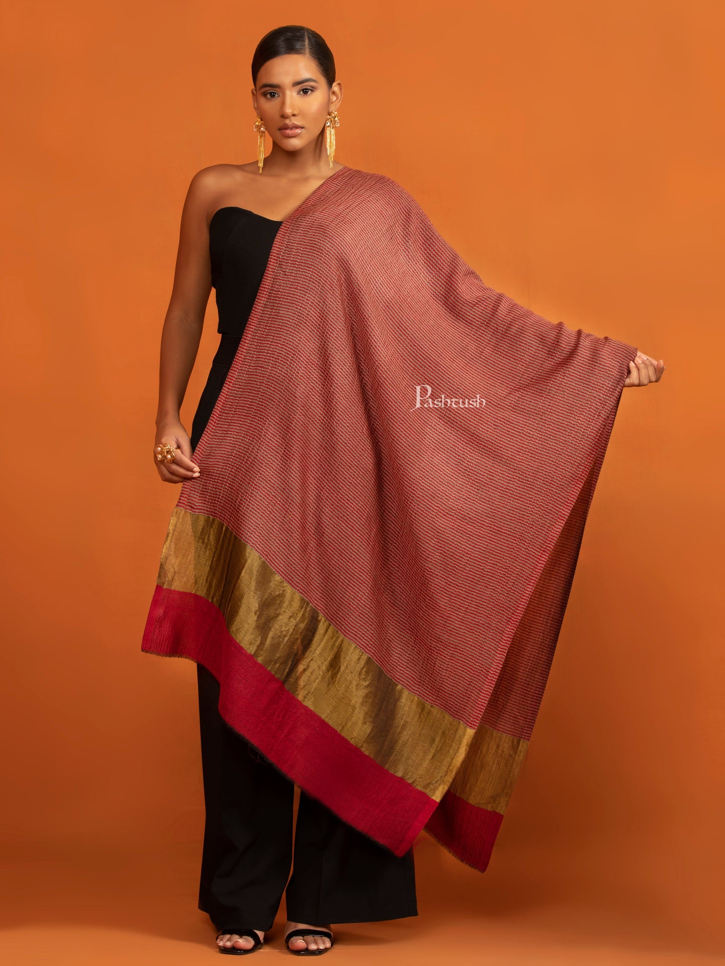 Pashtush India Gift Pack Pashtush His And Her Gift Set Of Banded Twilight Stoles With Premium Gift Box Packaging, Grey And Maroon