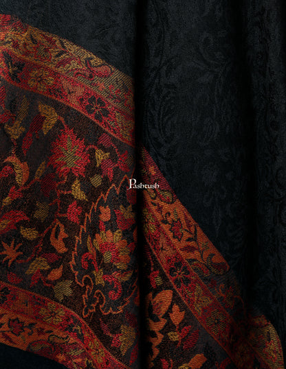 Pashtush India Gift Pack Pashtush His And Her Gift Set Of Check Stole and Ethnic Weave Palla Shawl With Premium Gift Box Packaging, Black