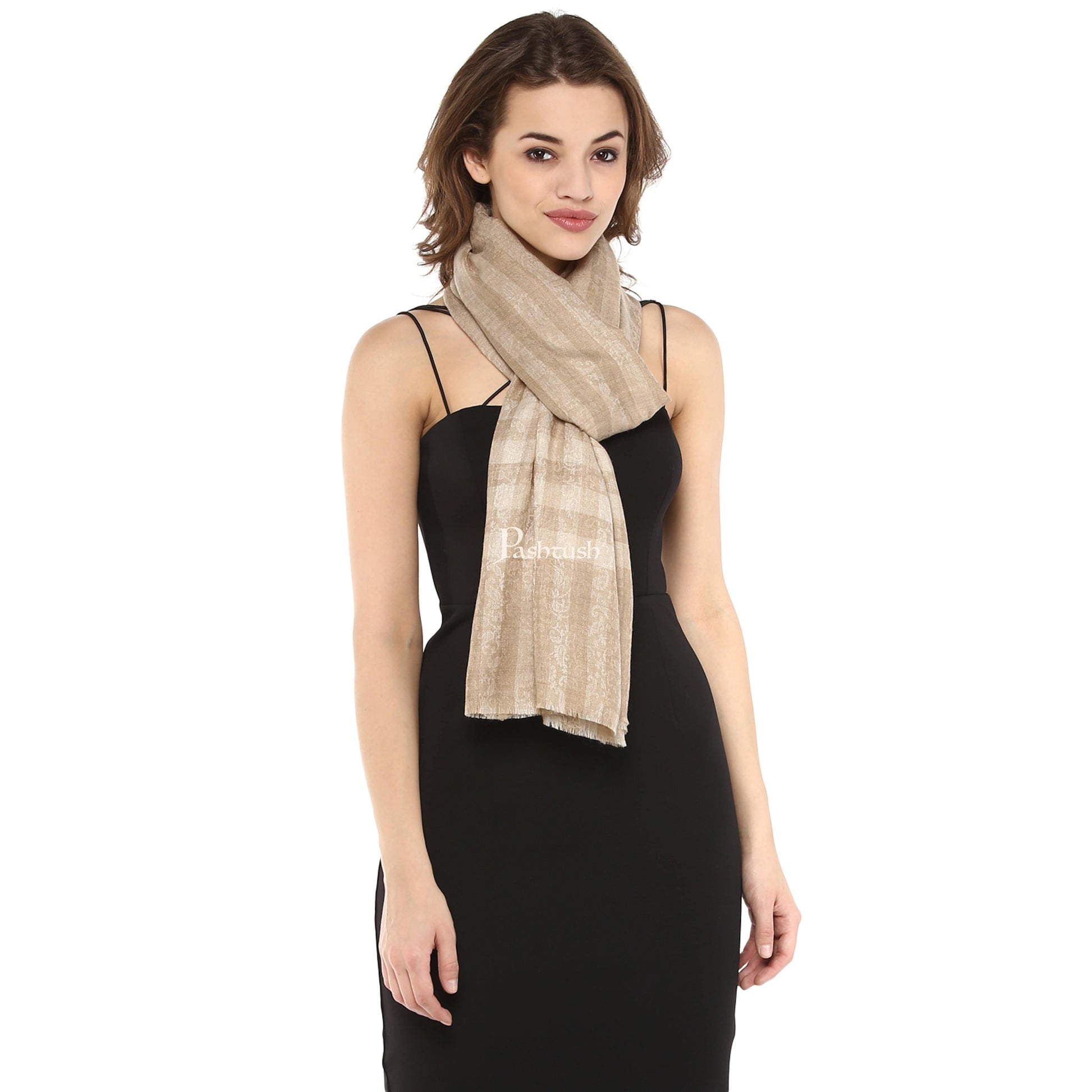 Pashtush India Gift Pack Pashtush His And Her Gift Set Of Check Stripe Stoles With Premium Gift Box Packaging, Black and Beige