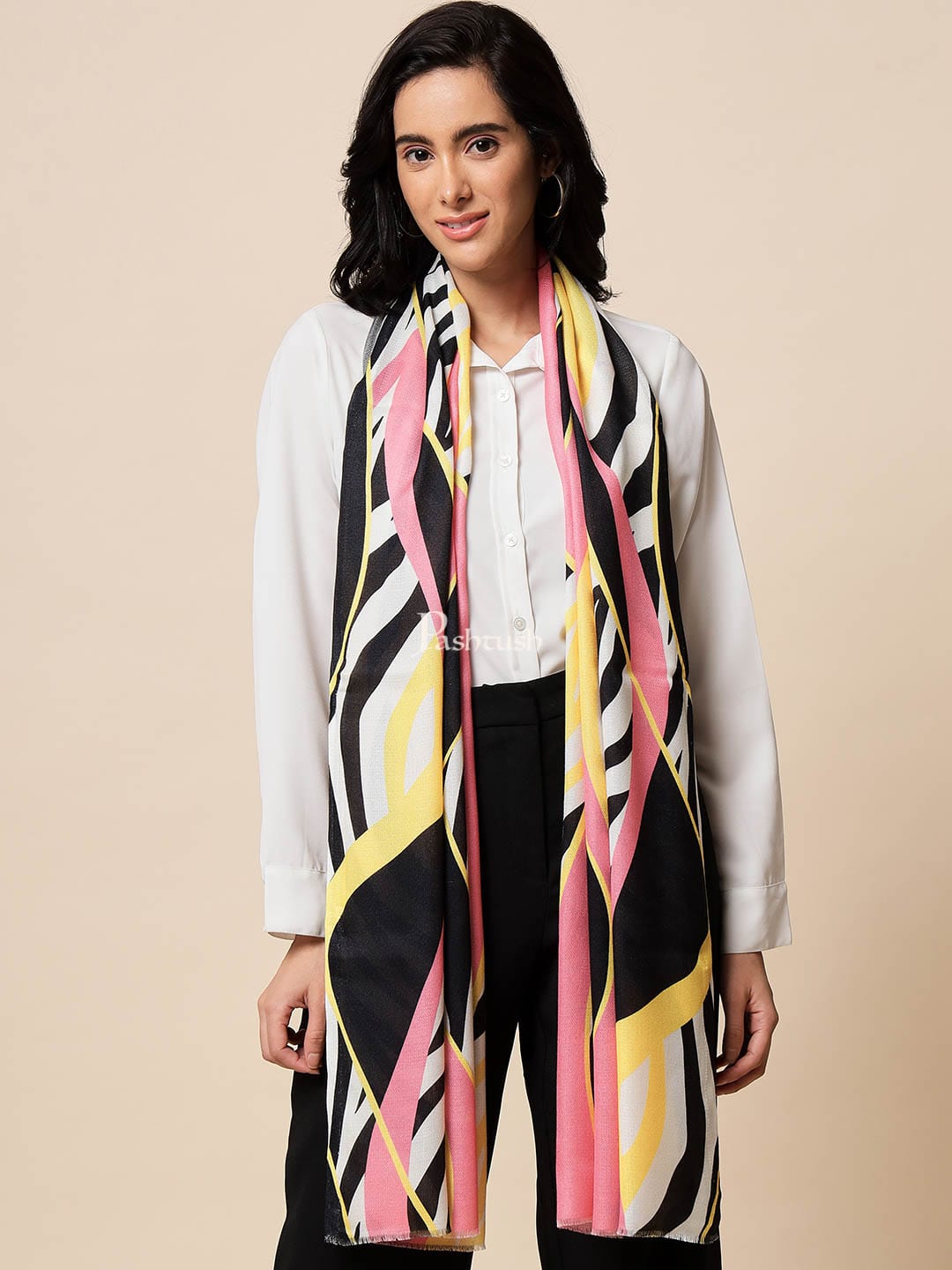 Pashtush India Gift Pack Pashtush His And Her Gift Set Of Checkered Fine Wool Stole and Printed Bamboo Stole With Premium Gift Box Packaging, Black and Multicolour