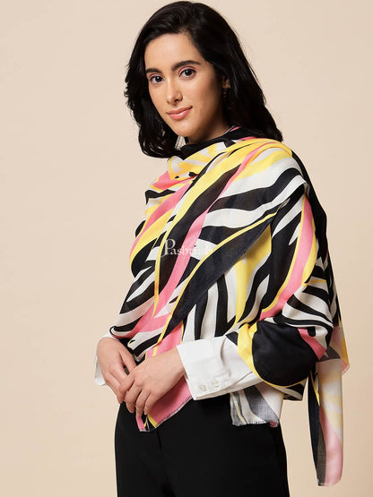 Pashtush India Gift Pack Pashtush His And Her Gift Set Of Checkered Fine Wool Stole and Printed Bamboo Stole With Premium Gift Box Packaging, Black and Multicolour