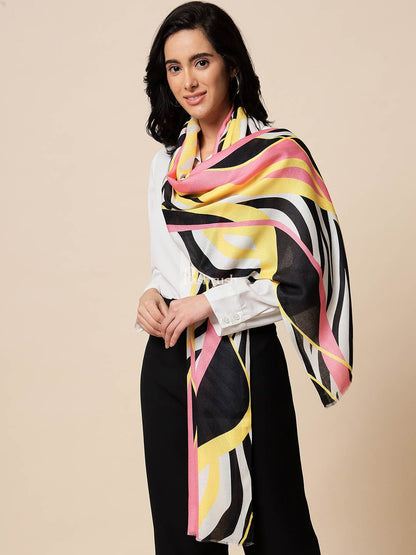 Pashtush India Gift Pack Pashtush His And Her Gift Set Of Checkered Fine Wool Stole and Printed Bamboo Stole With Premium Gift Box Packaging, Black and Multicolour