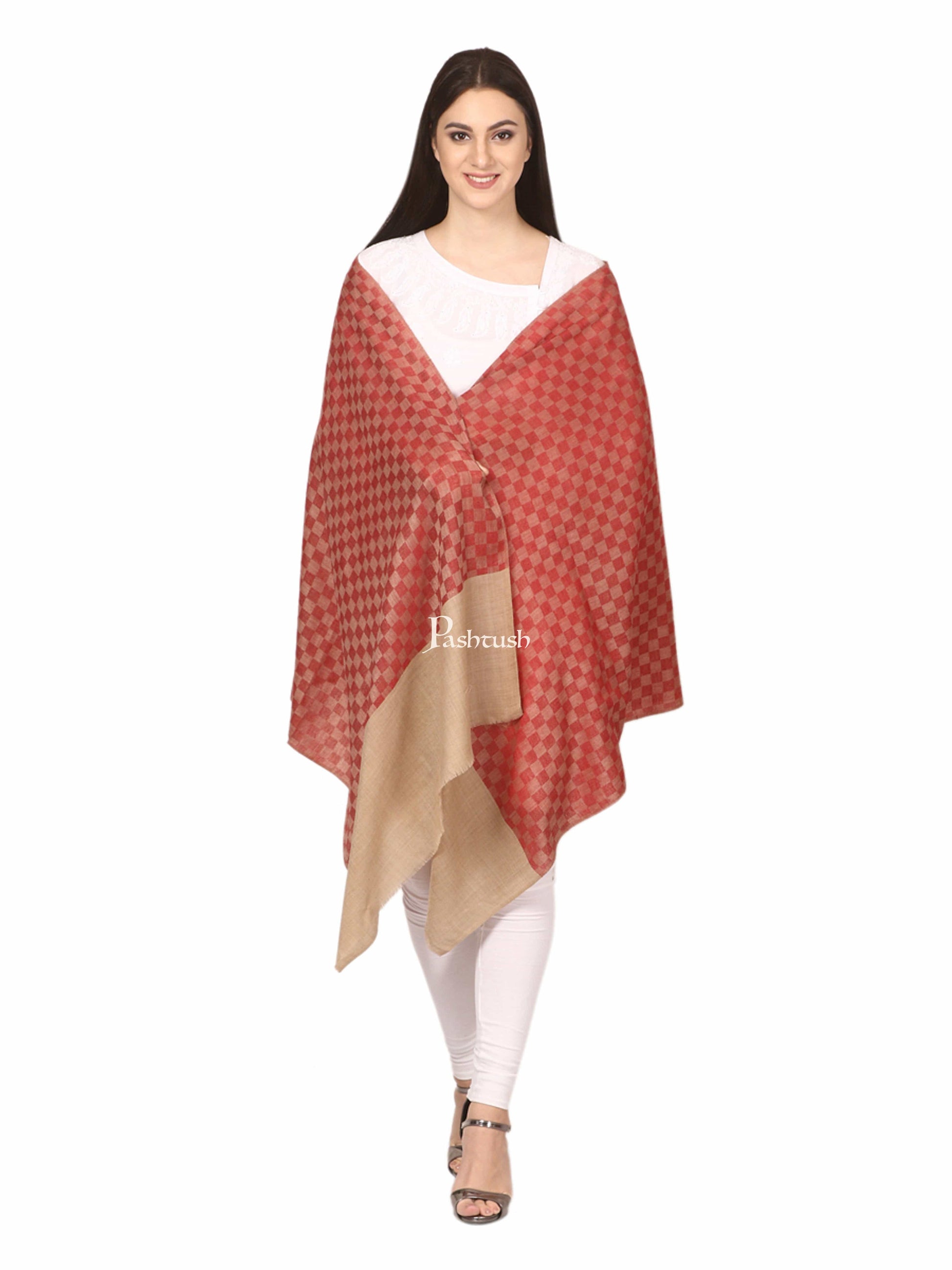 Pashtush India Gift Pack Pashtush His And Her Gift Set Of Checkered Fine Wool Stoles With Premium Gift Box Packaging, Black and Maroon