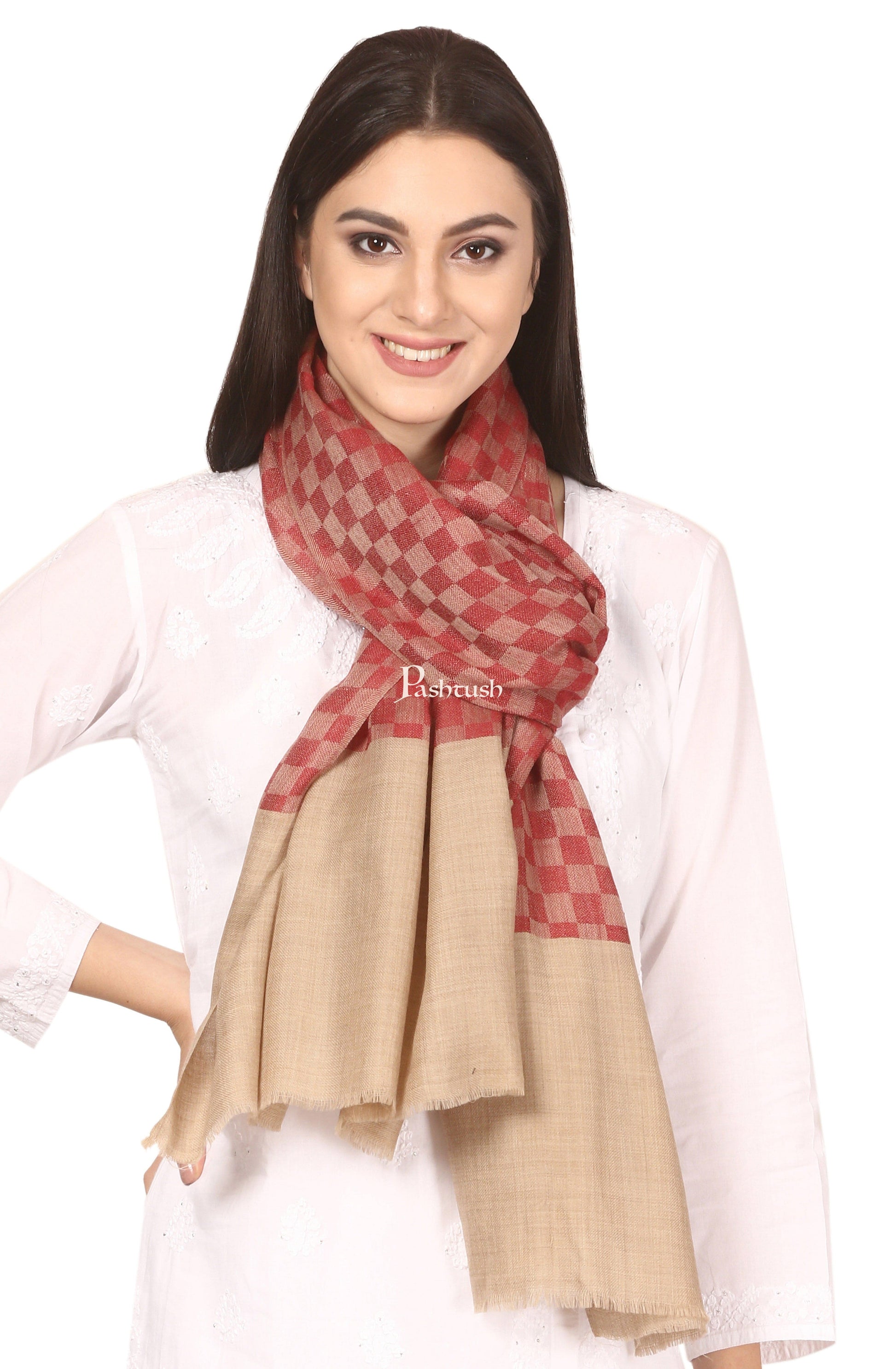 Pashtush India Gift Pack Pashtush His And Her Gift Set Of Checkered Fine Wool Stoles With Premium Gift Box Packaging, Black and Maroon