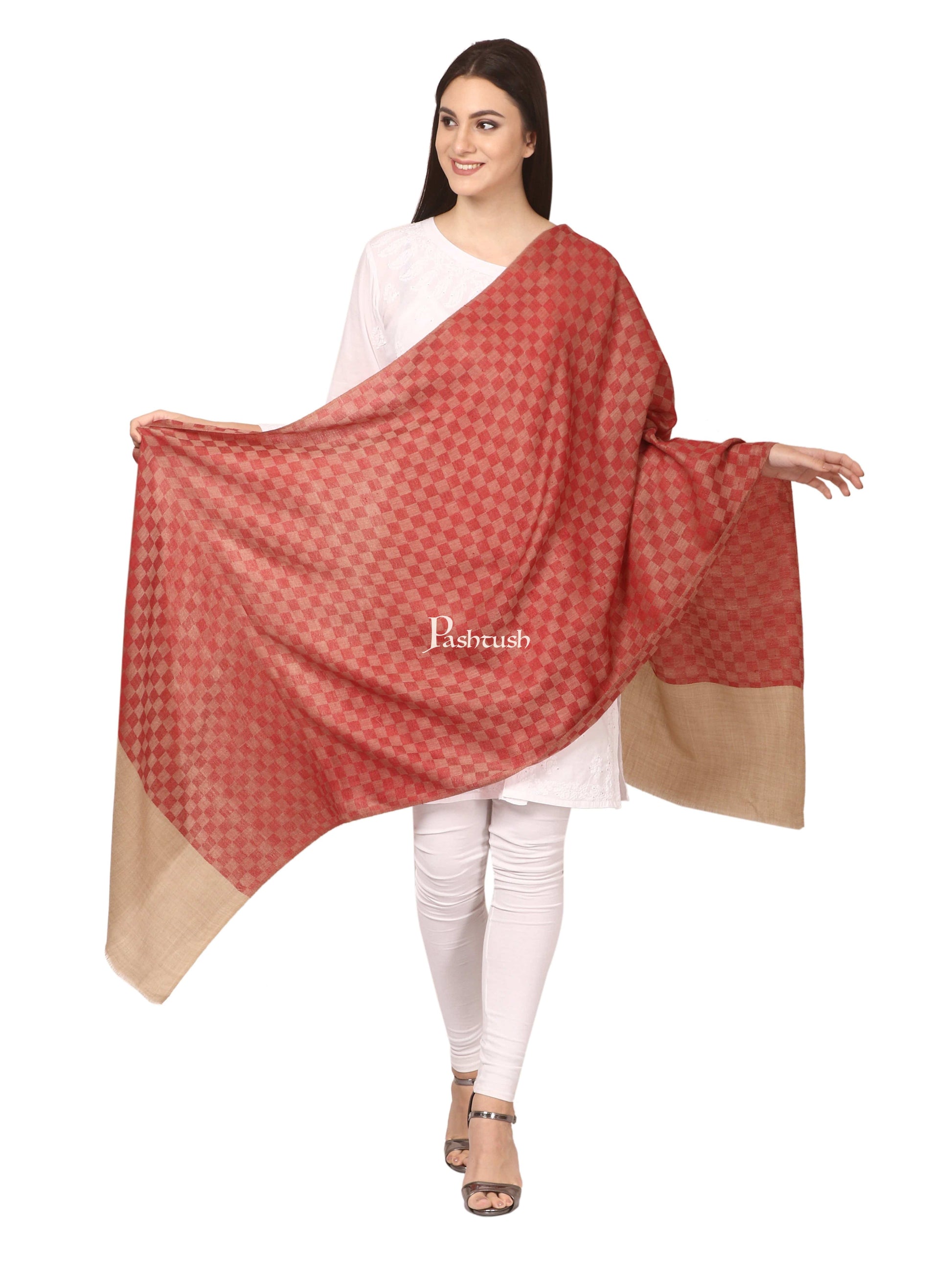 Pashtush India Gift Pack Pashtush His And Her Gift Set Of Checkered Fine Wool Stoles With Premium Gift Box Packaging, Black and Maroon