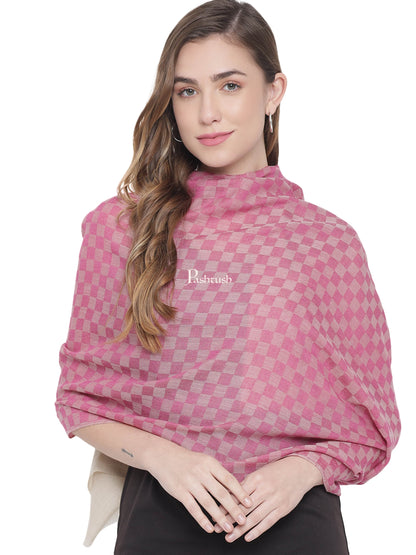 Pashtush India Gift Pack Pashtush His And Her Gift Set Of Checkered Fine Wool Stoles With Premium Gift Box Packaging, Black and Pink