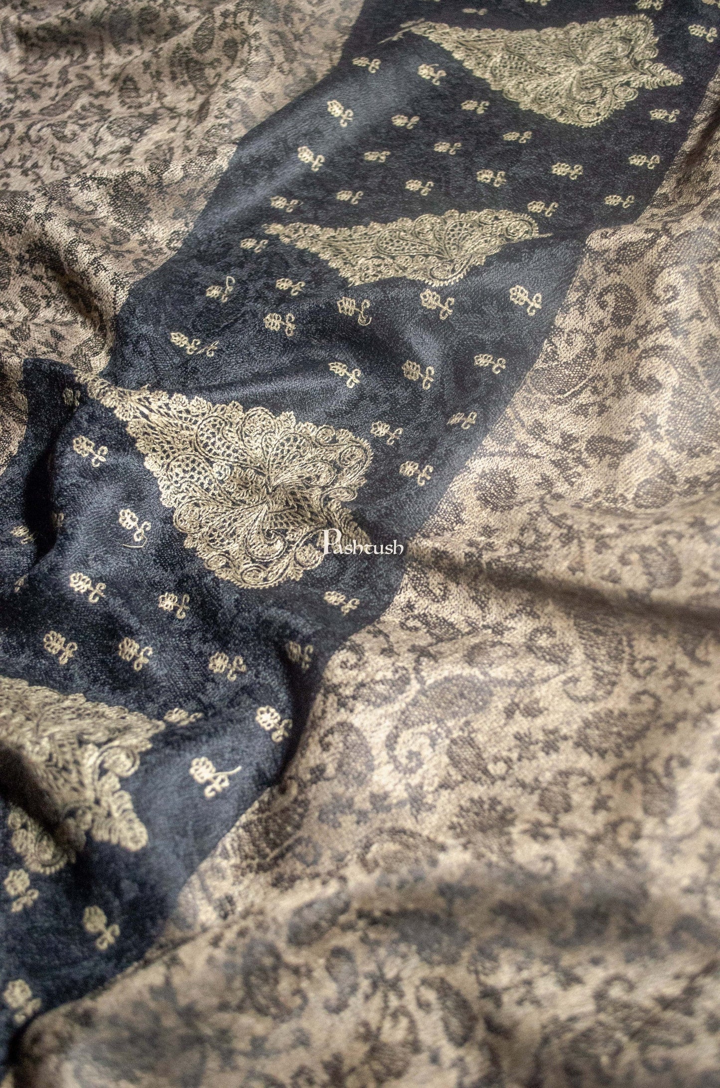 Pashtush India Gift Pack Pashtush His And Her Gift Set Of Checkered Stole And Embroidery Shawl With Premium Gift Box Packaging, Rich Black and Black