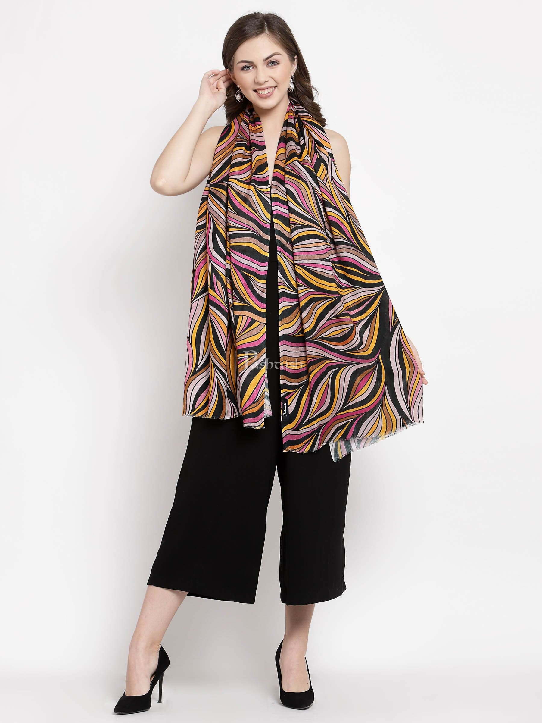 Pashtush India Gift Pack Pashtush His And Her Gift Set Of Checkered Stole and Printed Bamboo Stole With Premium Gift Box Packaging, Black and Multicolour