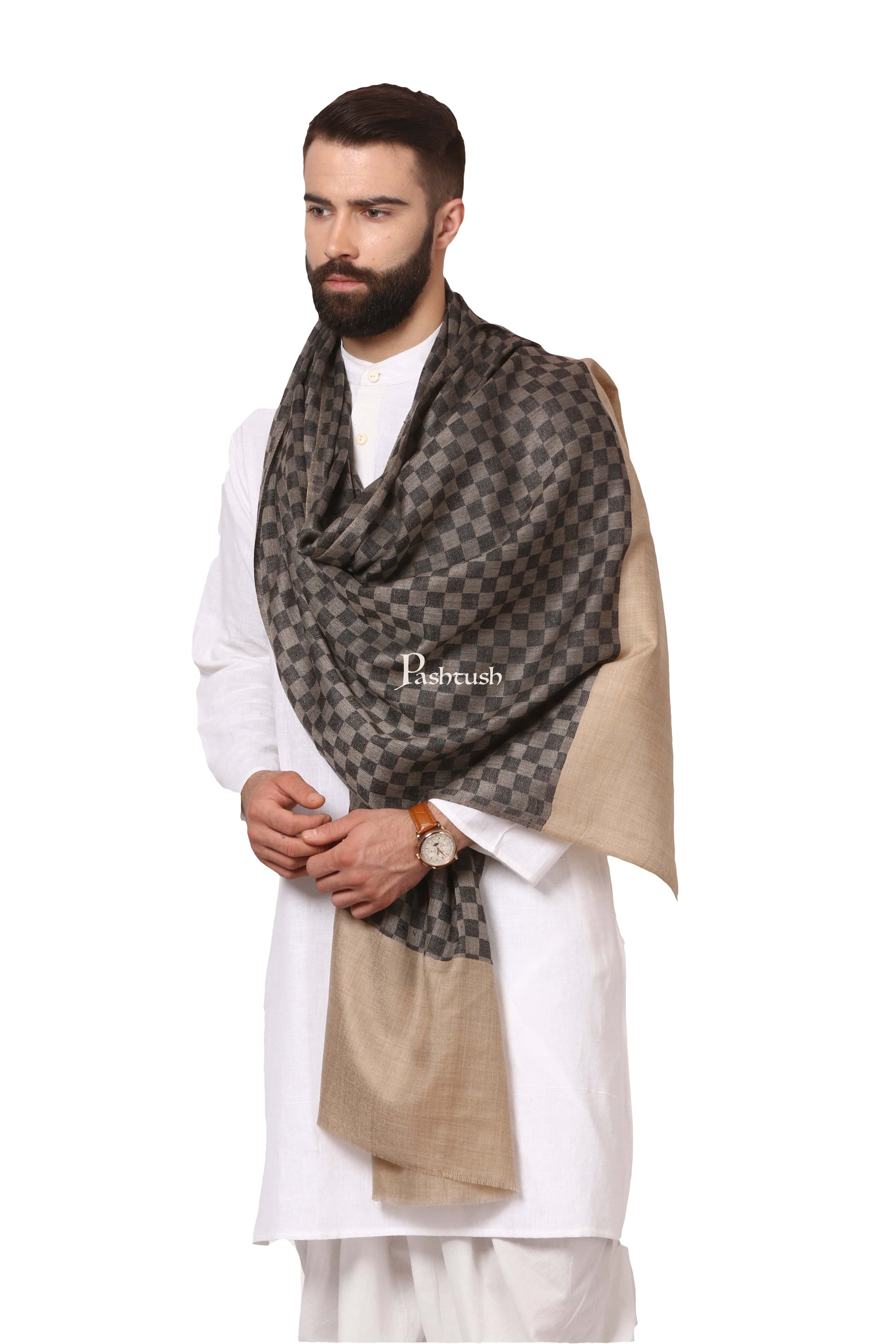 Pashtush India Gift Pack Pashtush His And Her Gift Set Of Checkered Stoles With Premium Gift Box Packaging, Black and Maroon