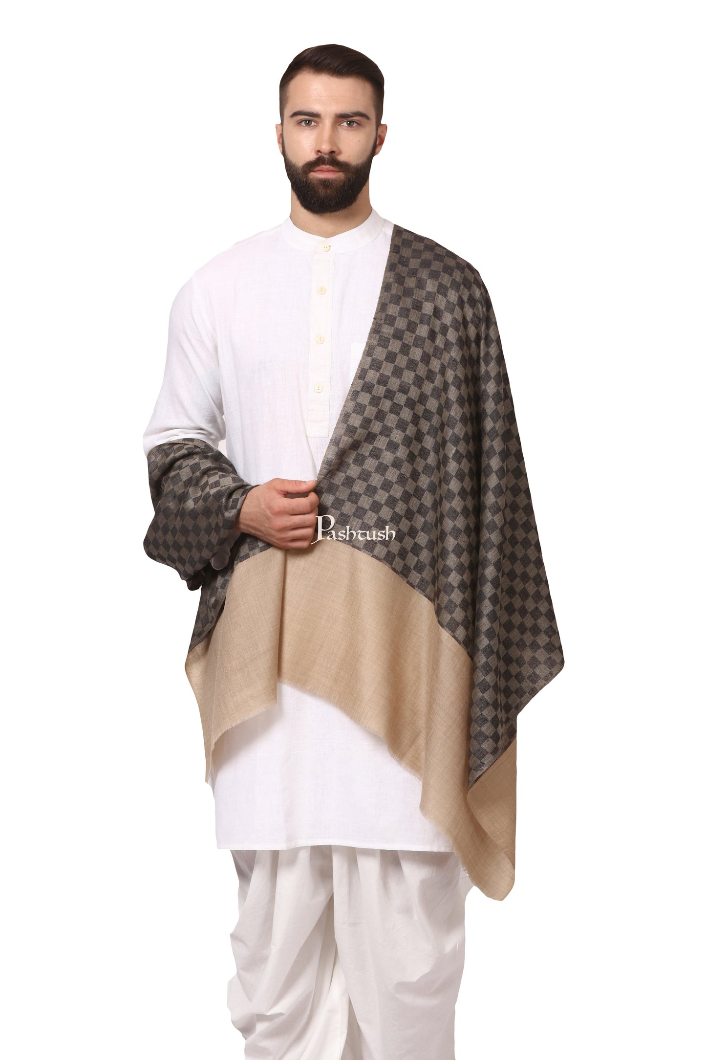 Pashtush India Gift Pack Pashtush His And Her Gift Set Of Checkered Stoles With Premium Gift Box Packaging, Black and Maroon