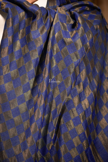 Pashtush India Gift Pack Pashtush His And Her Gift Set Of Checkered Twilight Stoles With Premium Gift Box Packaging, Royal Blue and Pink