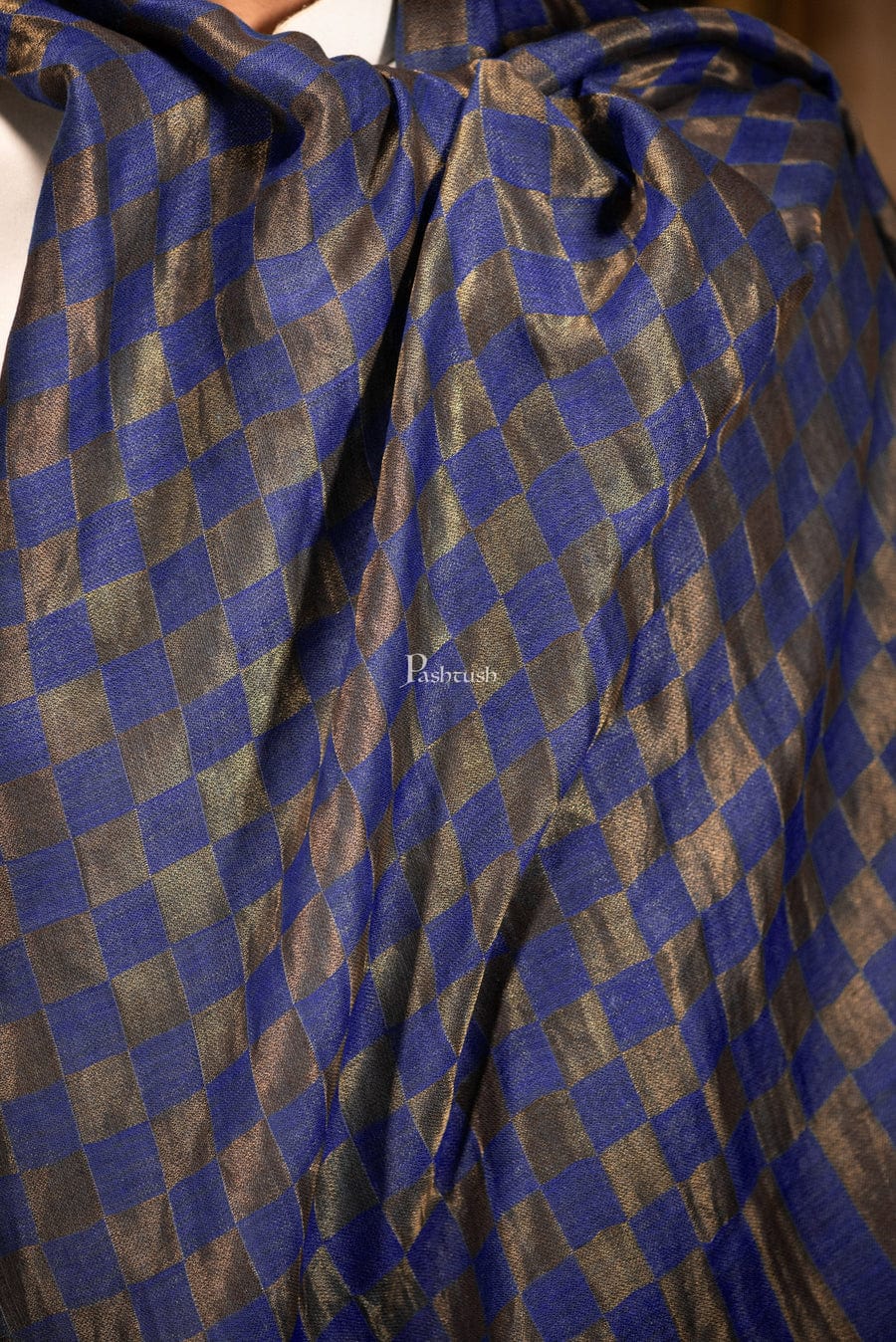 Pashtush India Gift Pack Pashtush His And Her Gift Set Of Checkered Twilight Stoles With Premium Gift Box Packaging, Royal Blue and Pink