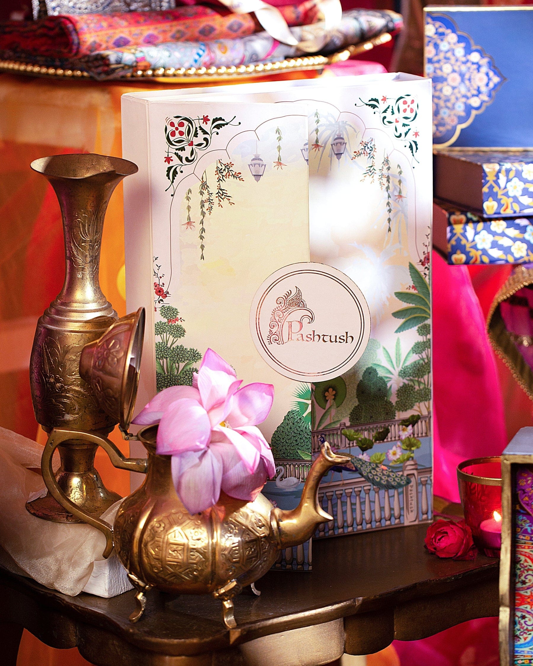 Pashtush India Gift Pack Pashtush His And Her Gift Set Of Checkered Twilight Stoles With Premium Gift Box Packaging, Royal Blue and Pink