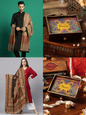 Pashtush India Gift Pack Pashtush His and Her Gift Set of Extra Fine Wool Shawls, Taupe and Multicolour, Packaged in Keepsake Wooden Chester Gift Box
