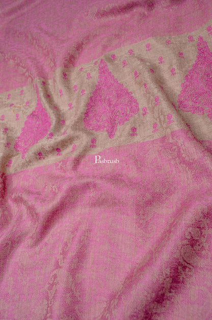 Pashtush India Gift Pack Pashtush His And Her Gift Set Of Extra Fine Wool Stole And Embroidery Shawl With Premium Gift Box Packaging, Beige and Pink
