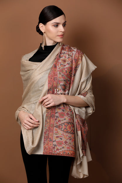 Pashtush India Gift Pack Pashtush His And Her Gift Set Of Extra Fine Wool Stole and Shawl With Premium Gift Box Packaging, Beige