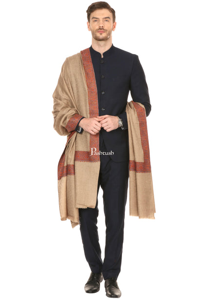 Pashtush India Gift Pack Pashtush His And Her Gift Set Of Fine Wool Daur Embroidery Shawl With Wooden Chester Box, Taupe and Red