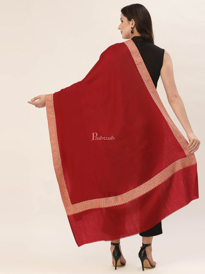 Pashtush India Gift Pack Pashtush His And Her Gift Set Of Fine Wool Daur Embroidery Shawl With Wooden Chester Box, Taupe and Red